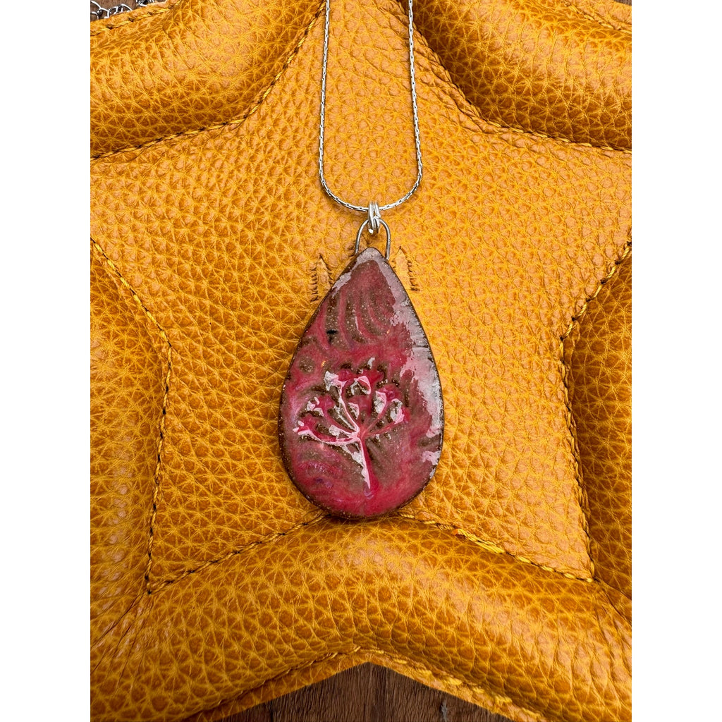 Boho Tear Drop Pendant Necklace Handmade Red Pendant Ceramic Necklace Jewelry