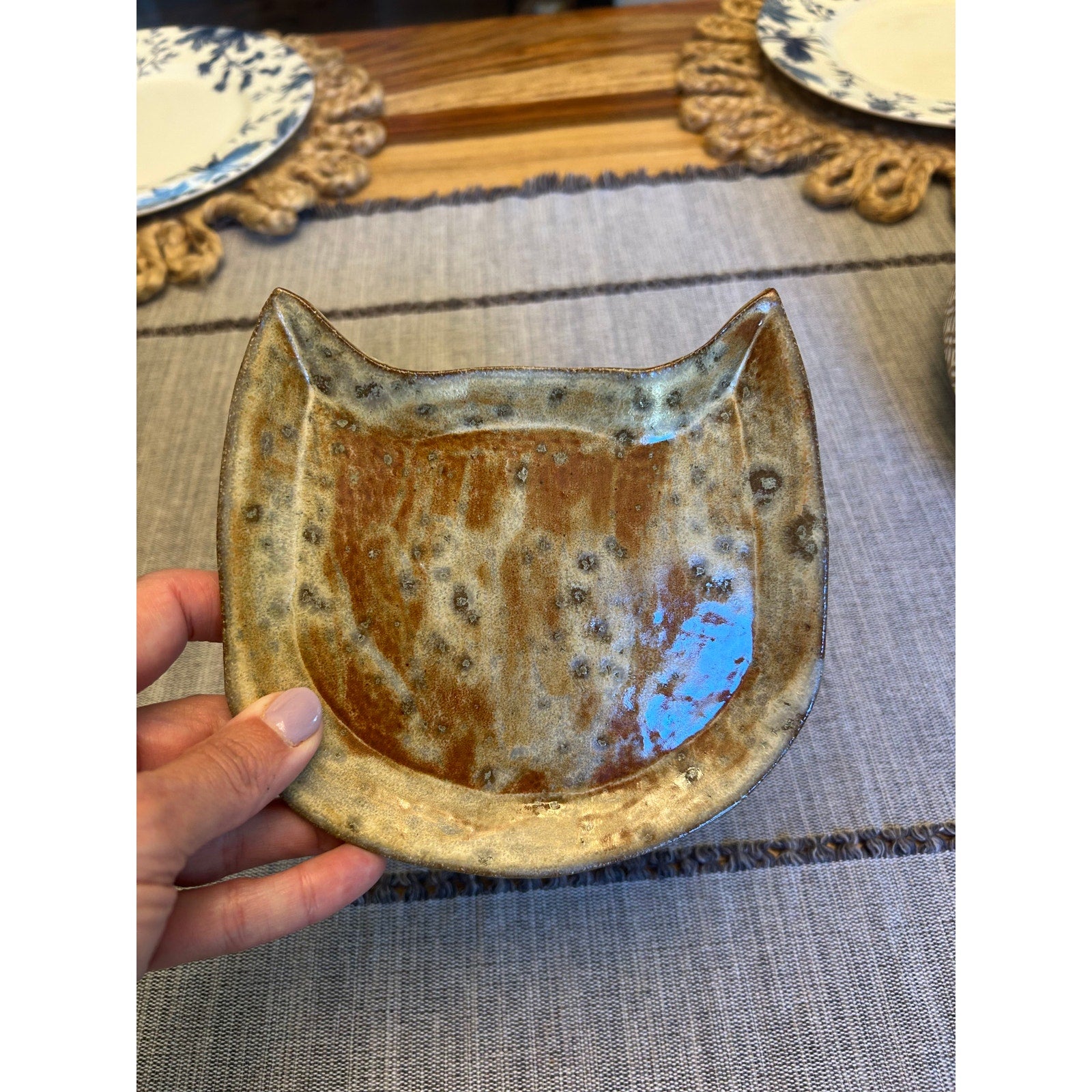 Ceramic Tabby Cat Shaped Trinket Dish Bowl Home Decor Handmade Art West Hills