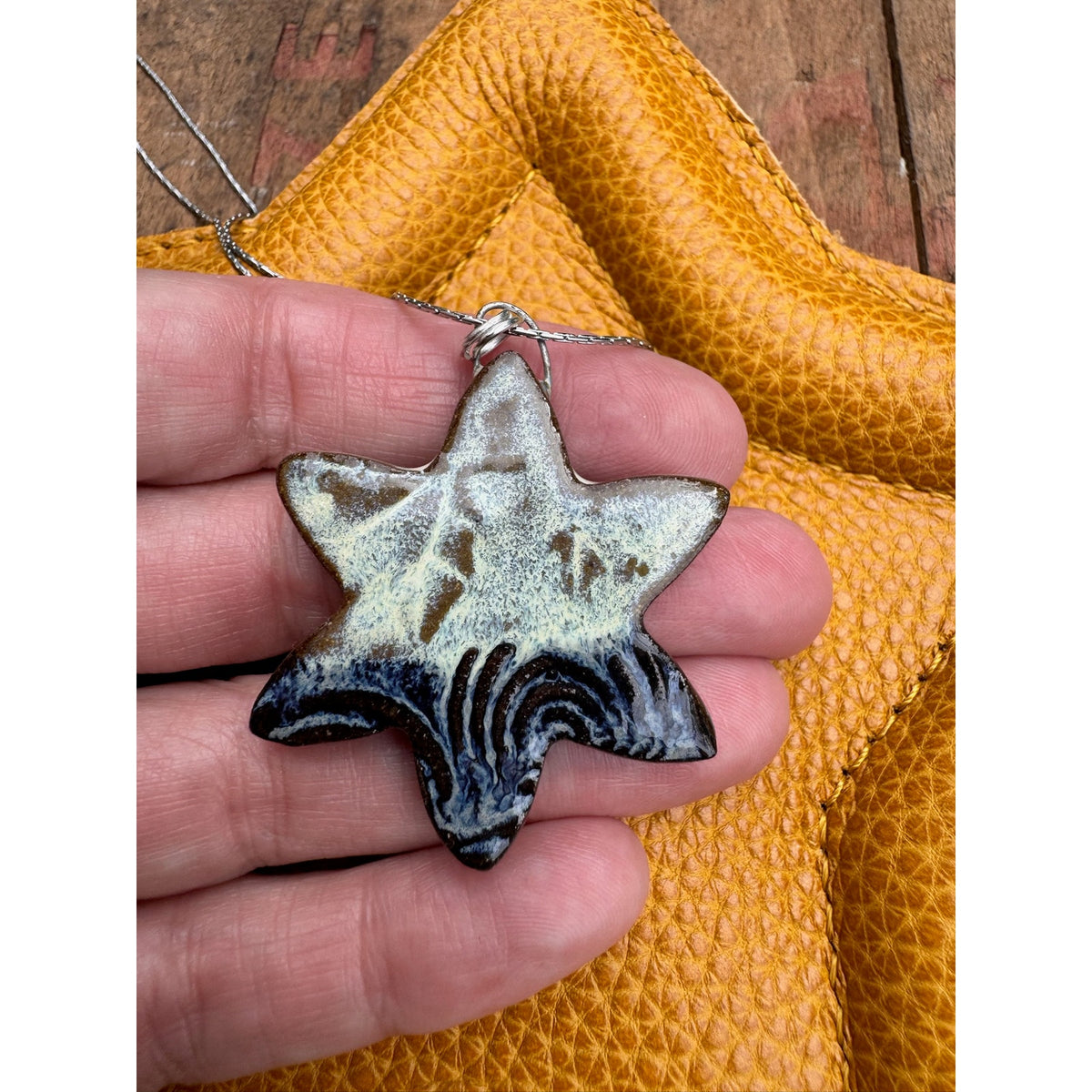 Boho Star Pendant Necklace Jewelry Boho Pottery Ceramics Necklace White Blue