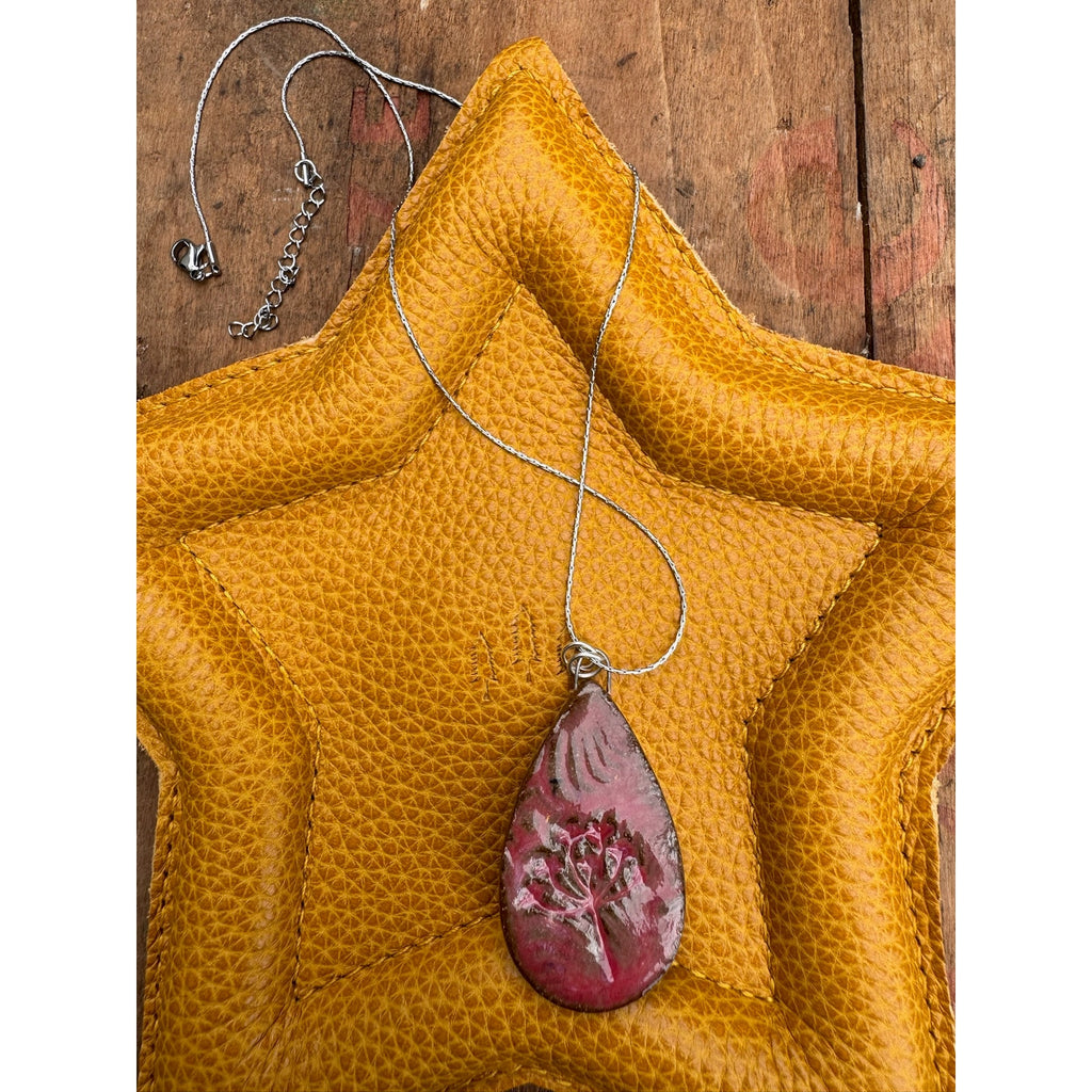 Boho Tear Drop Pendant Necklace Handmade Red Pendant Ceramic Necklace Jewelry