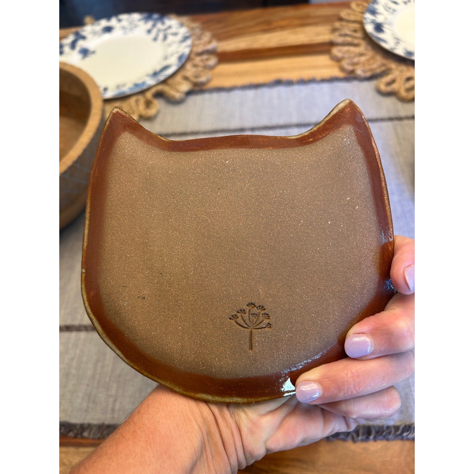 Ceramic Tabby Cat Shaped Trinket Dish Bowl Home Decor Handmade Art West Hills
