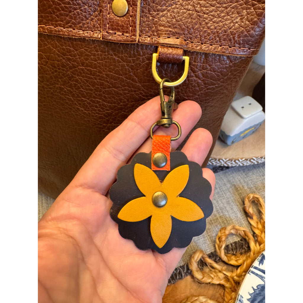 Round Autumn Bag Charm Genuine Leather Orange Brown Yellow Accessories NEW!