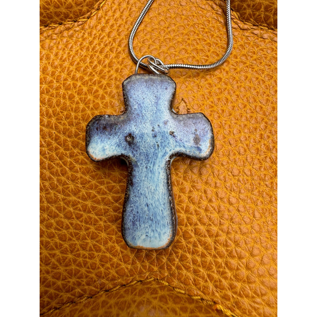 Boho Cross Pendant Necklace Handcrafted Blue Cross Pendant Necklace Medallion