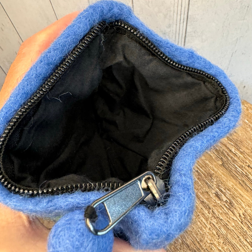 Felted Wool Blue Wallet Pouch Blue Heron Bird Lover Makeup Bag New FAST SHIP