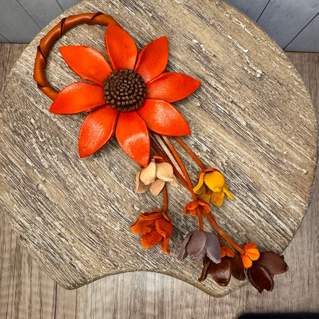 Flower Genuine Leather Bag Charm Orange Daisy Leather Crossbody Accessories