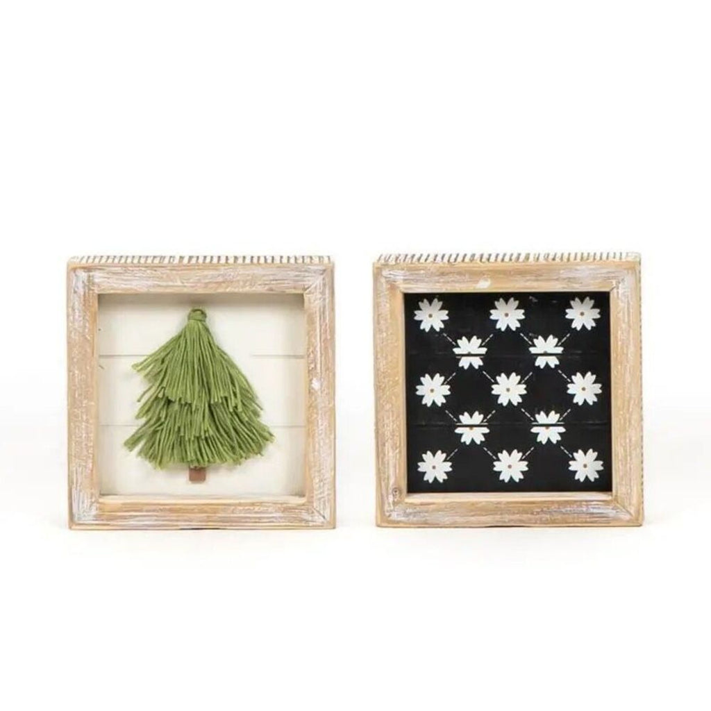 Rustic Wood Decor Christmas Tree Daisy Sign 5 x 5 Picture Boho Home NEW Gift