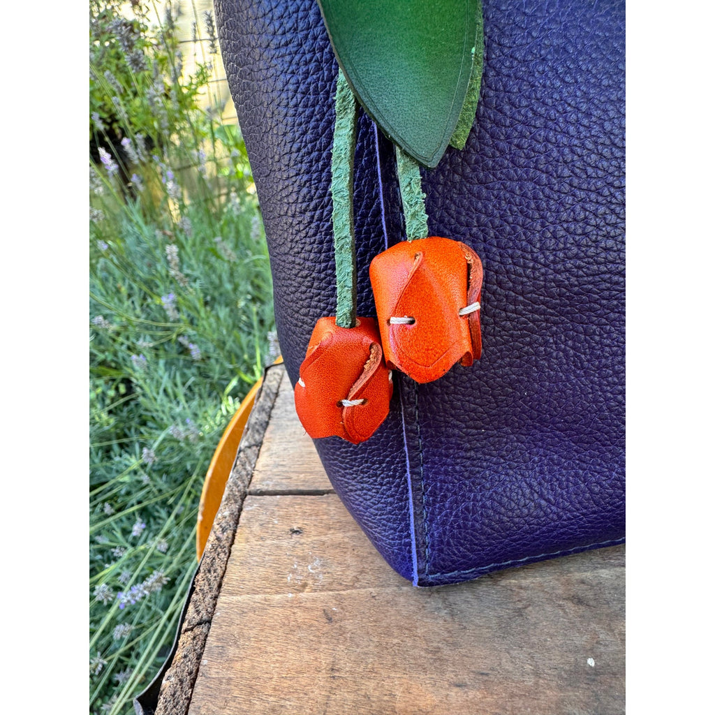 Genuine Leather Orange Tulip Bag Charm Tulip Spring Orange Flower Leather Charm