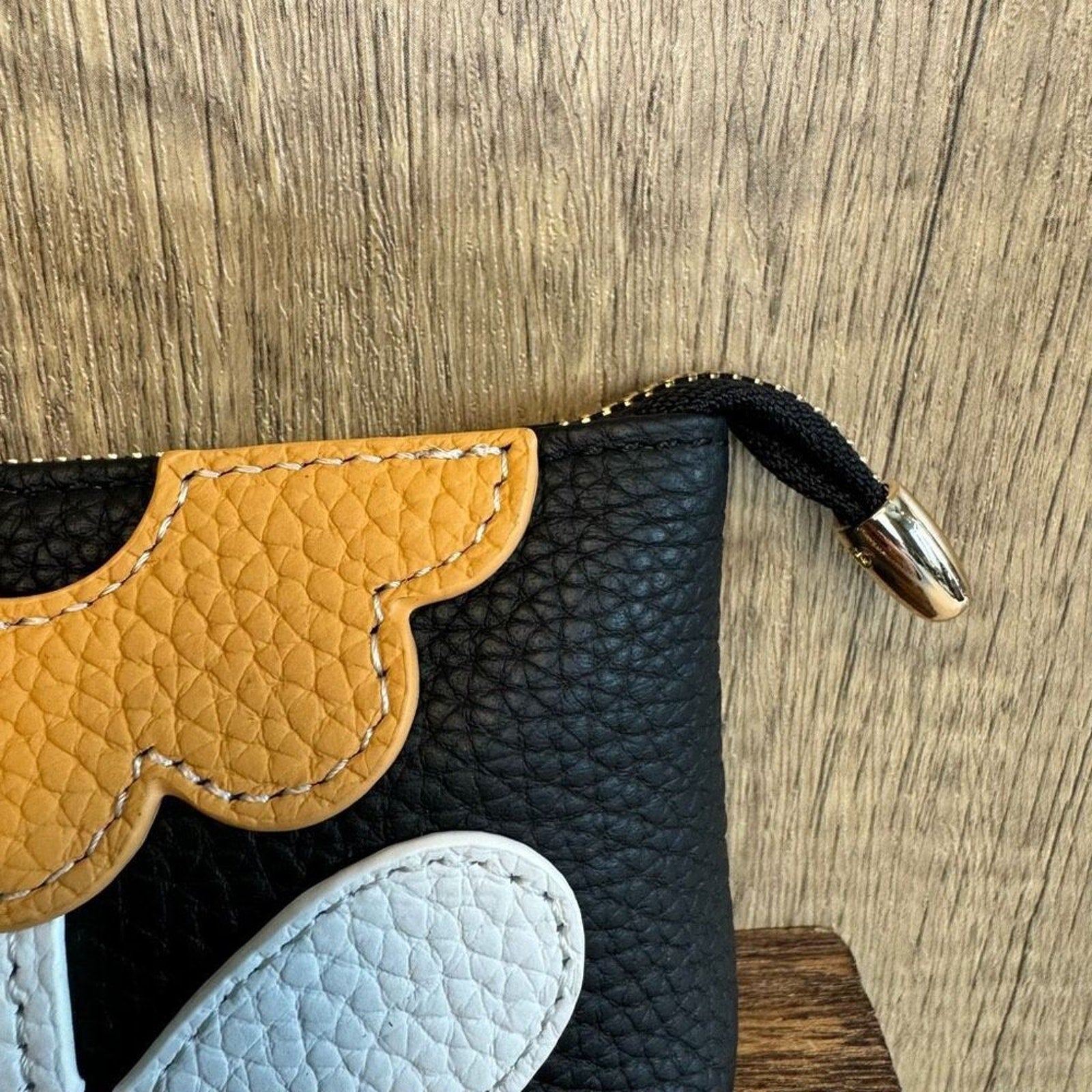 Flower Coin Purse Wallet Black Leather Wallet NEW FAST SHIP Genuine Leather