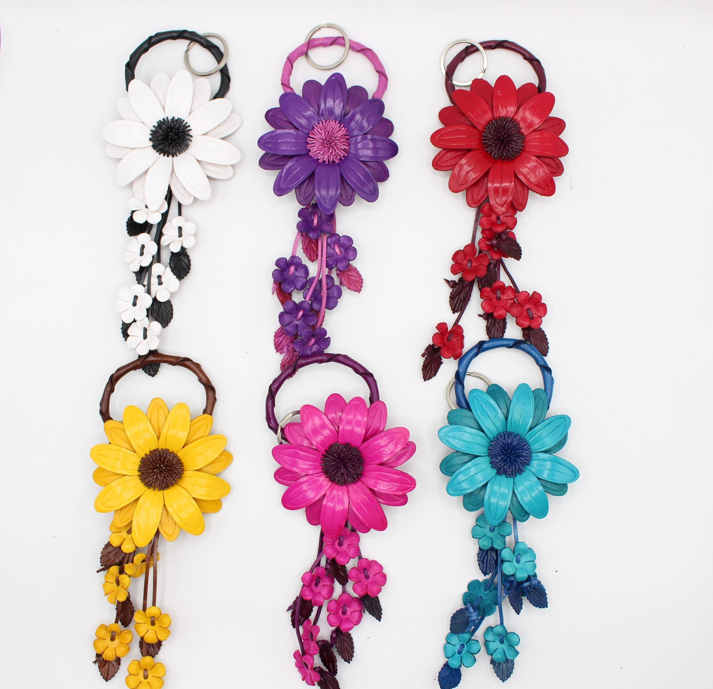 Large Leather Sunflower Keychain Bag Charm Leather Purse Charms