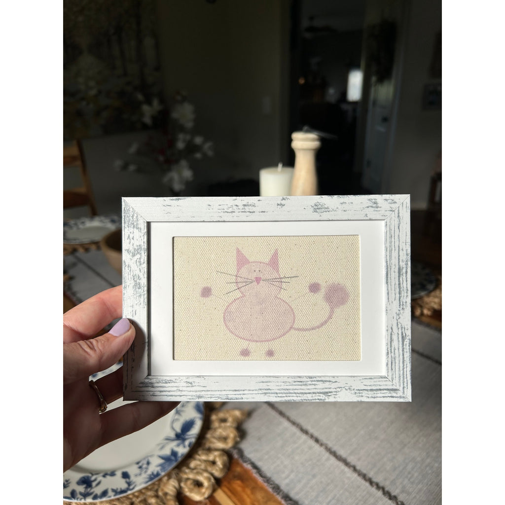 Mini Pink Kitty Cat Picture Frame 6 x 4 Original Art Desk Fluffy Cat Lover Gift