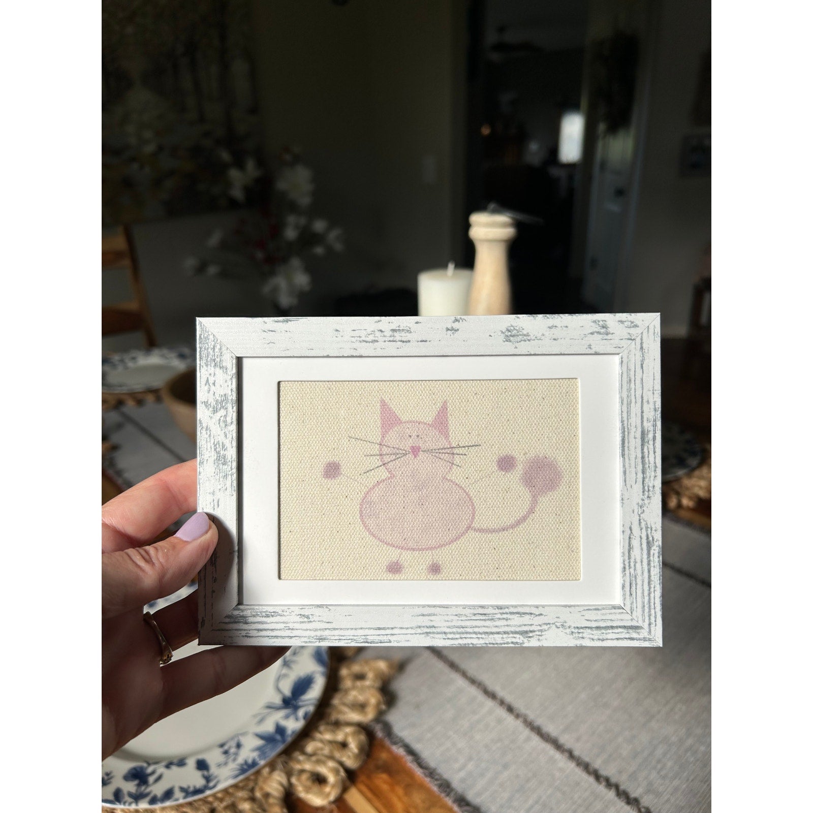 Mini Pink Kitty Cat Picture Frame 6 x 4 Original Art Desk Fluffy Cat Lover Gift