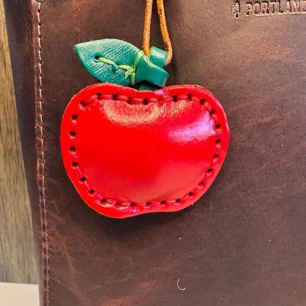 Genuine Leather APPLE Bag Charm Crossbody Purse Bag Flair Keychain NEW