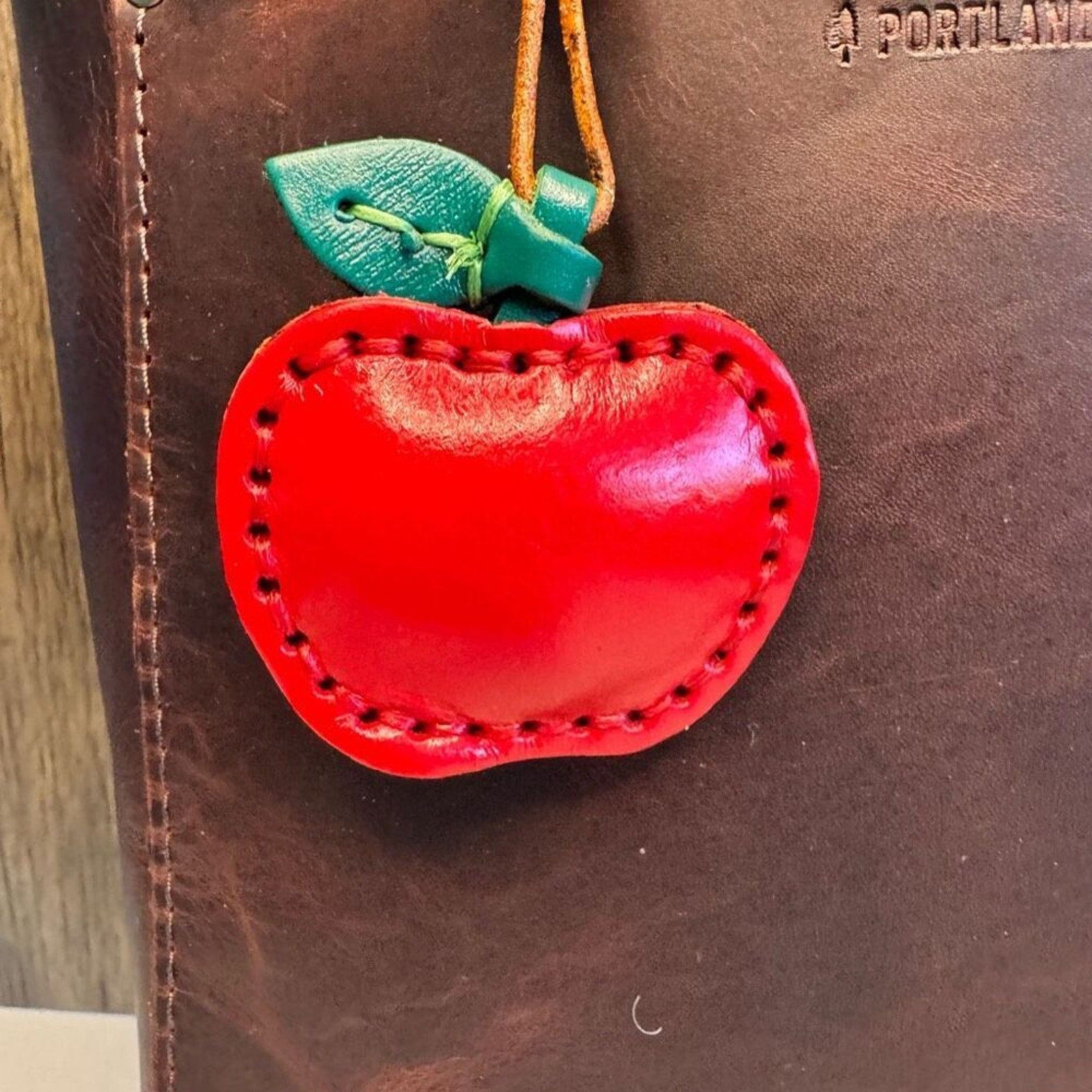 Genuine Leather APPLE Bag Charm Crossbody Purse Bag Flair Keychain NEW