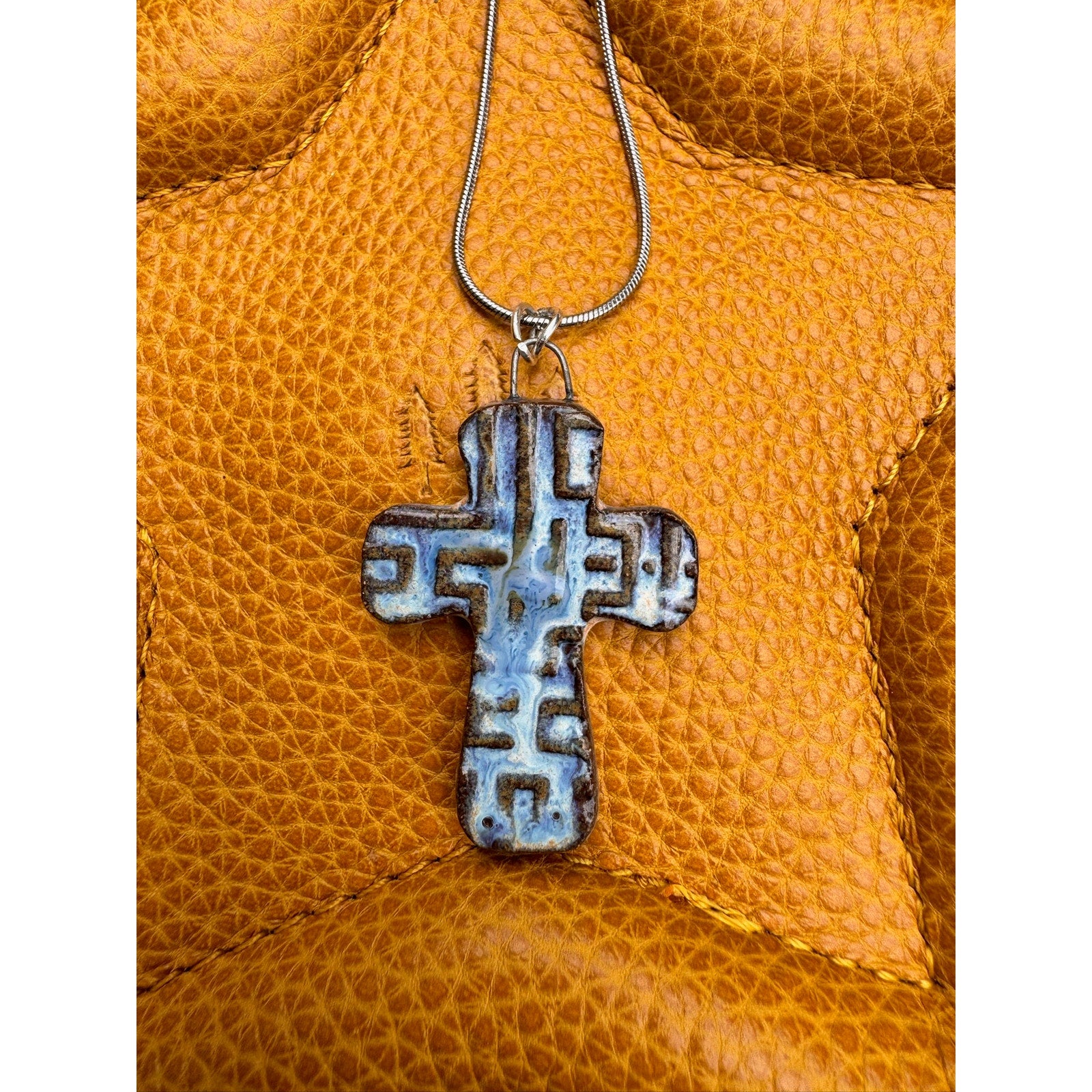 Boho Cross Pendant Necklace Handcrafted Blue Cross Pendant Necklace Medallion