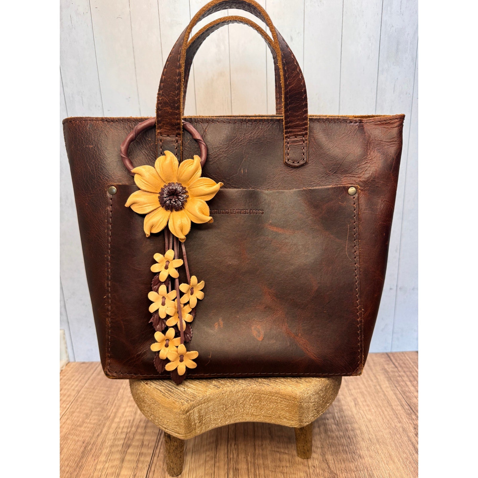 Cream Neutral Daisy Leather Flower Purse Charm Genuine Leather Beige Bag Charm
