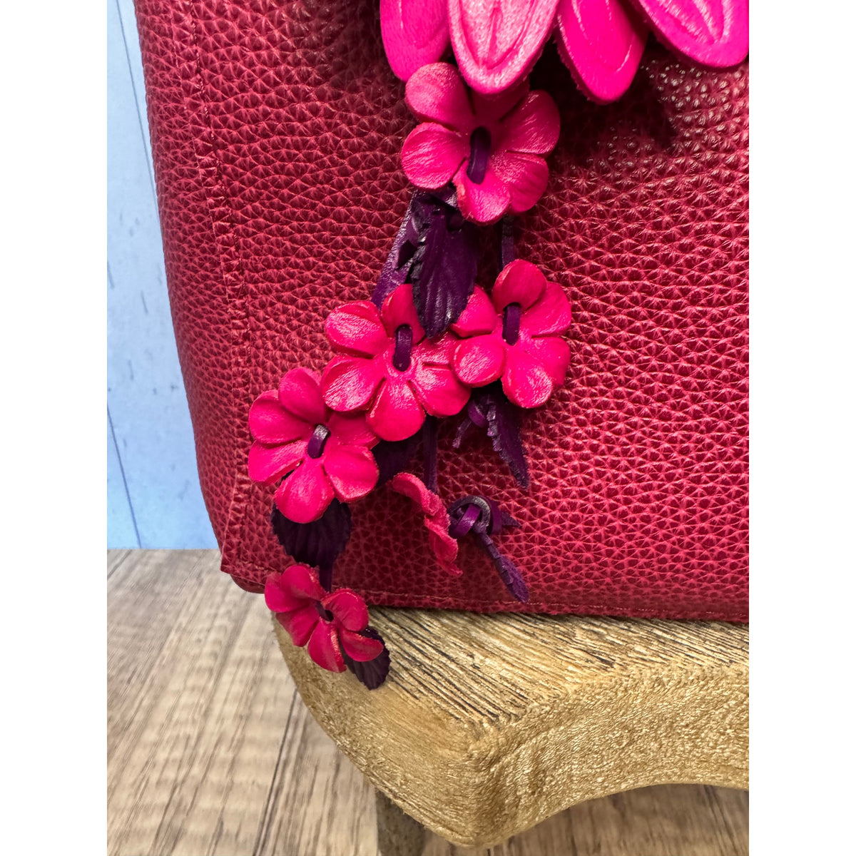 Leather Hot Pink Flower Purse Charm Genuine Leather Daisy Flower Bag Charm