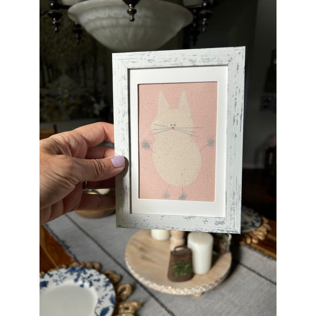 Pink Kitty Cat White Cat Mini Picture Frame Original Art Desk Wall Art Decor