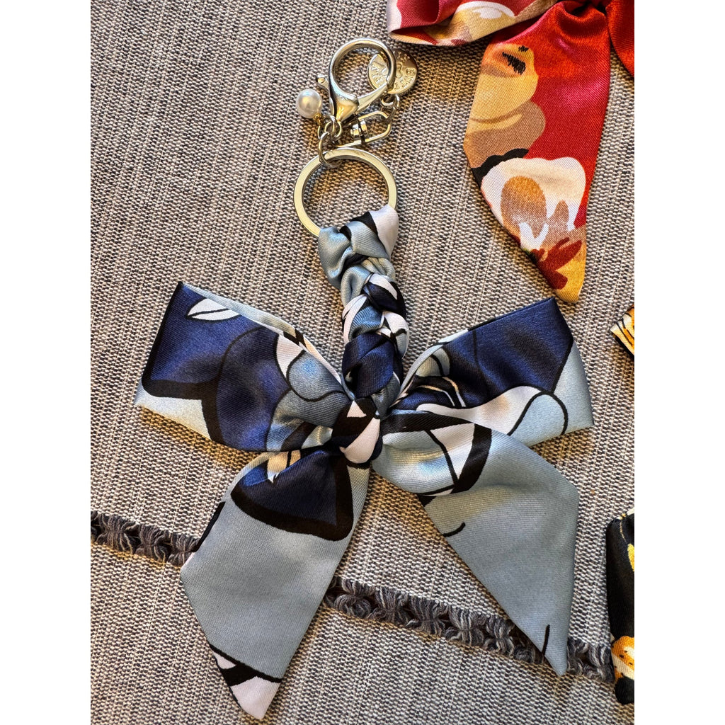 3 Satin Bow Bag Charms Floral Purse Charm Colorful Bows Keychain Purse Accessory