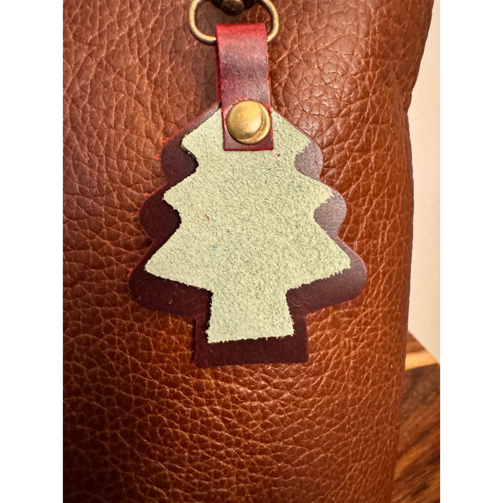 Holiday Red Green Christmas Bag Charm Genuine Leather Christmas Tree Purse Charm