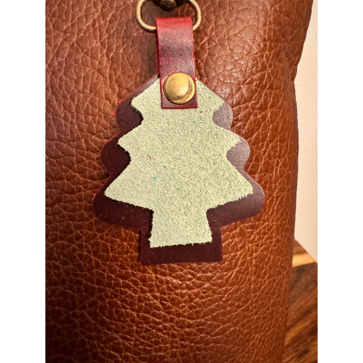 Holiday Red Green Christmas Bag Charm Genuine Leather Christmas Tree Purse Charm