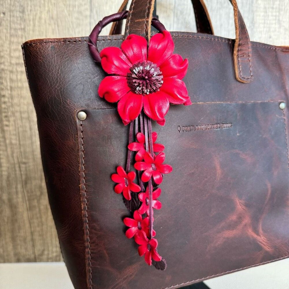 Flower Leather Bag Charm Leather Red Flower Crossbody Purse Charm NEW