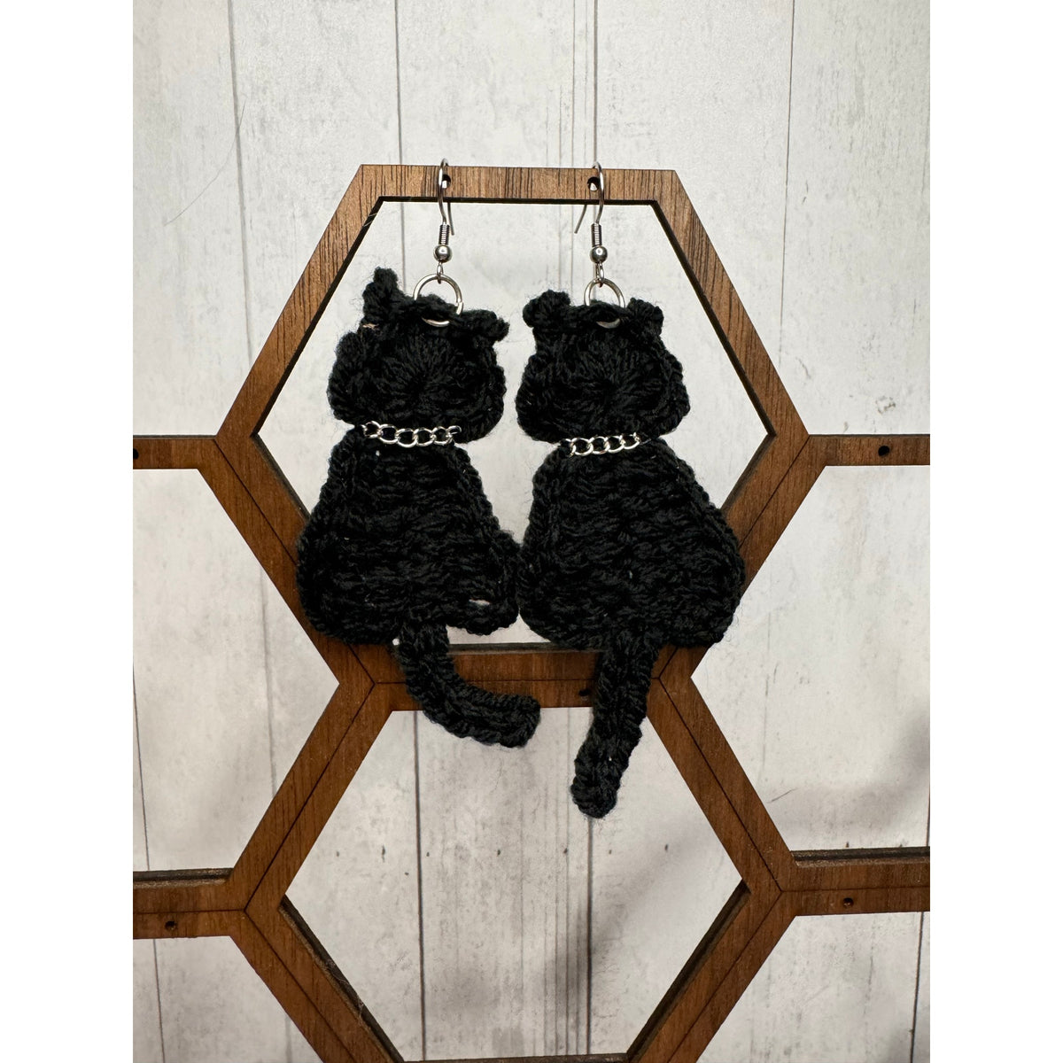 Black Cat Crochet Earrings Black Kitty Accessories Black Earrings NEW FAST SHIP
