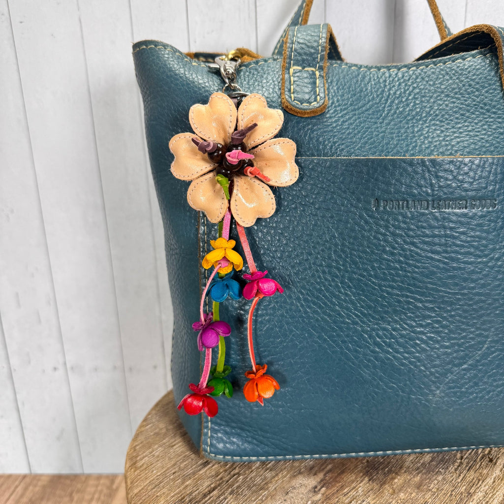 Autumn Beige Daisy Bag Charm Genuine Leather Flower Purse Charm NEW