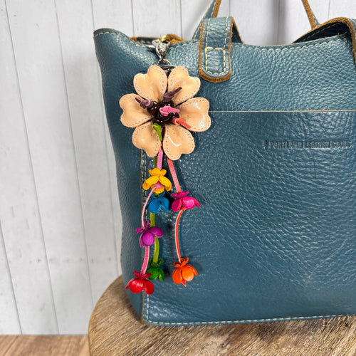 Autumn Beige Daisy Bag Charm Genuine Leather Flower Purse Charm NEW