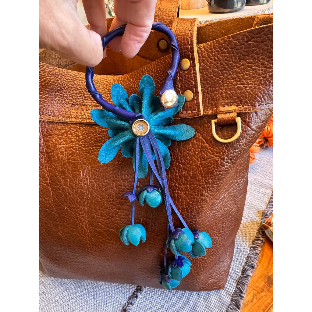 Blue Flower Purse Charm Flower Bag Charm Genuine Leather Accessories NEW!