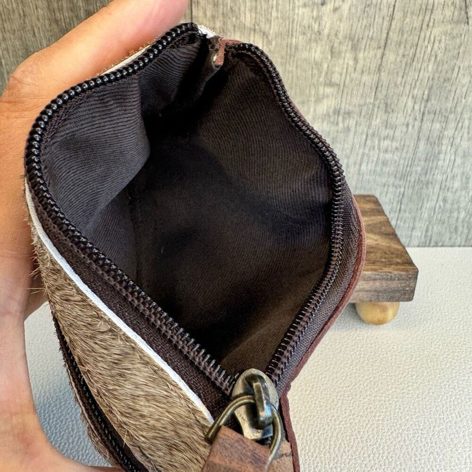Double Zip Pouch Genuine Cow Hide & Leather Wallet NeW FAST SHIP