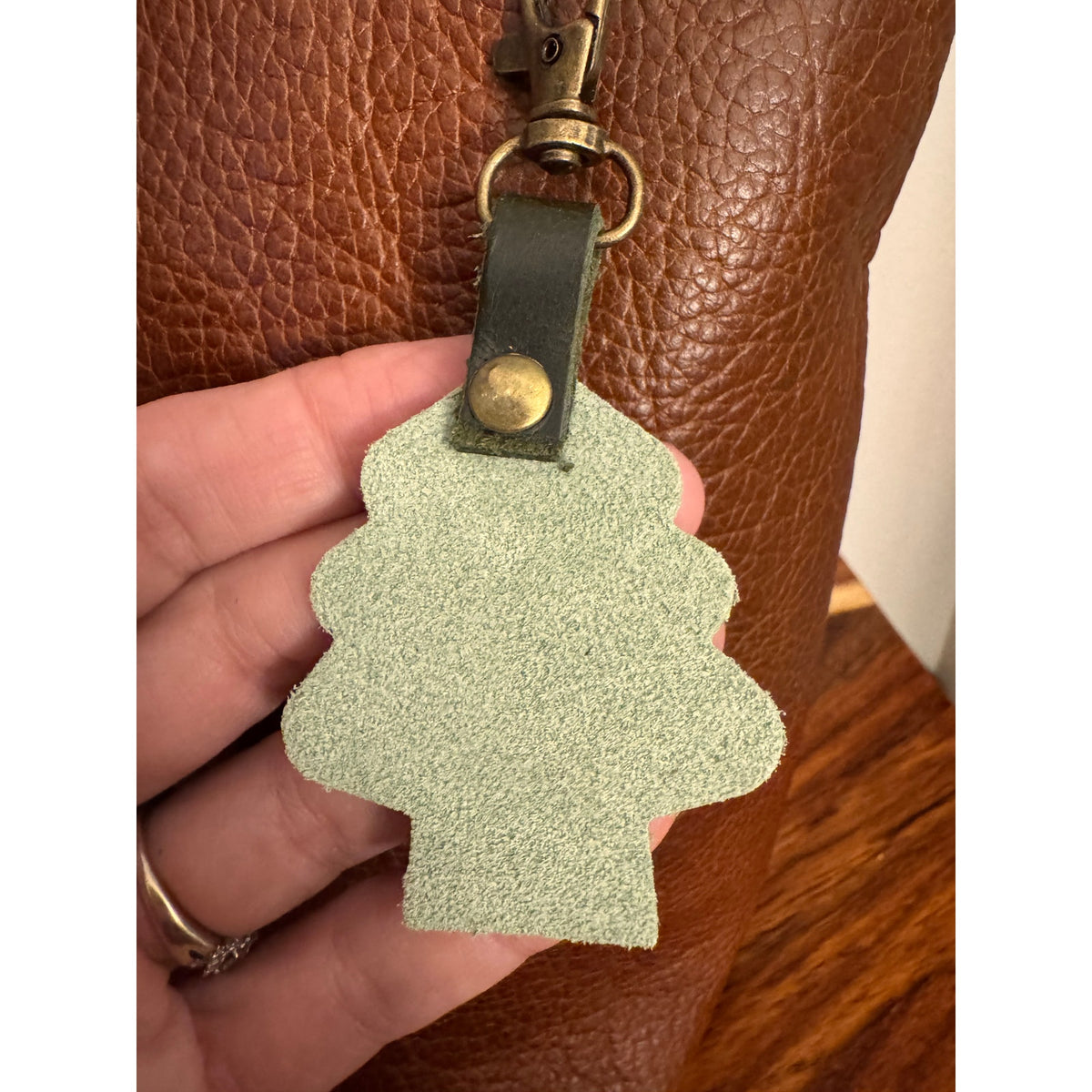 Holiday Christmas Bag Charm Genuine Leather Christmas Tree Green Purse Charm