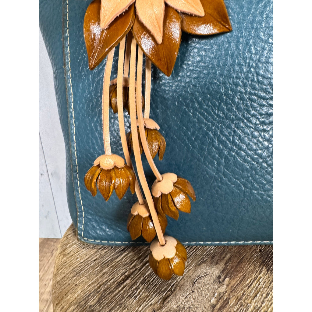 Autumn Purse Charm Fall Flower Charm Genuine Leather Neutral Accessory NEW!