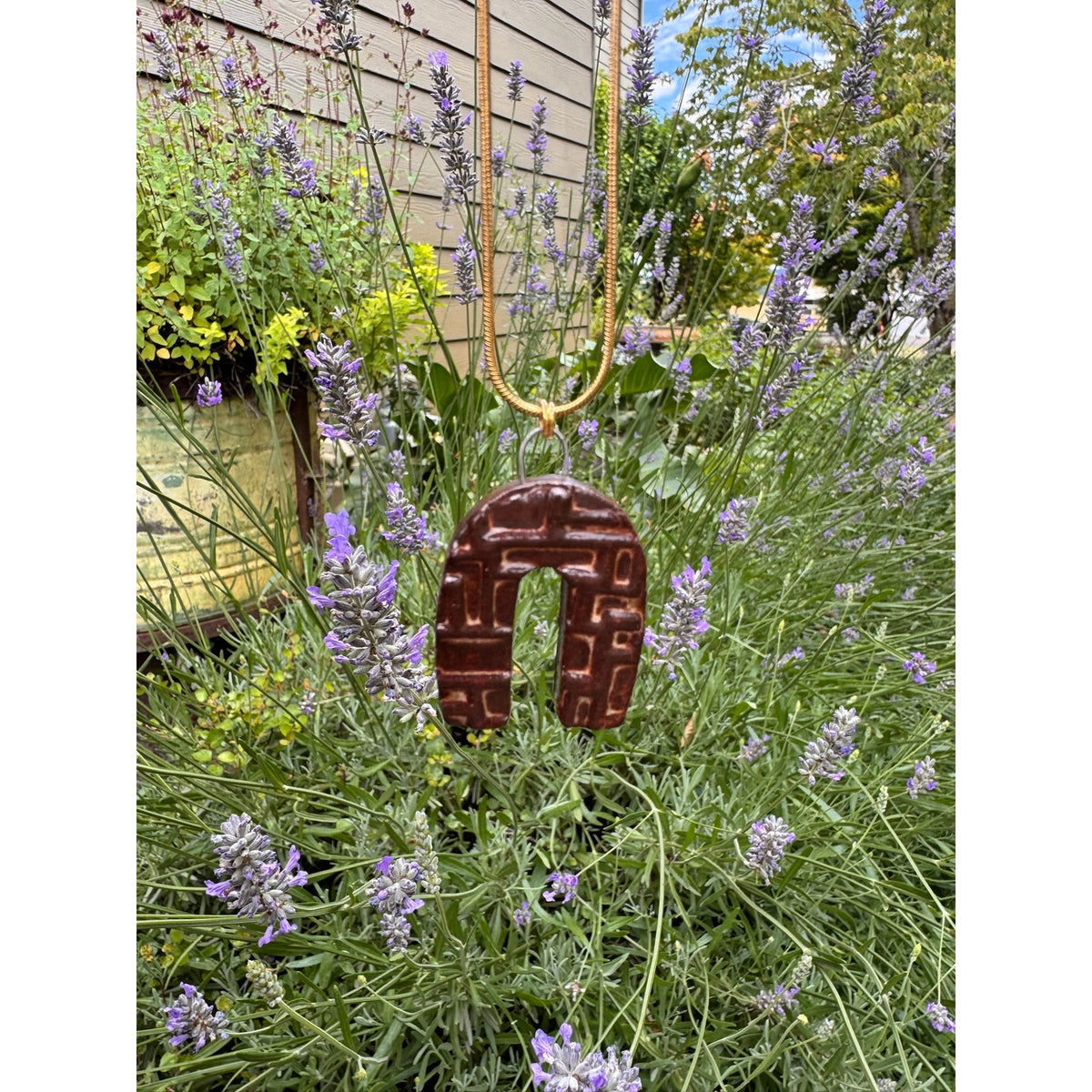 Horsehoe Pendant Necklace Ceramic Kiln Fired Handcrafted Pendant Jewelry