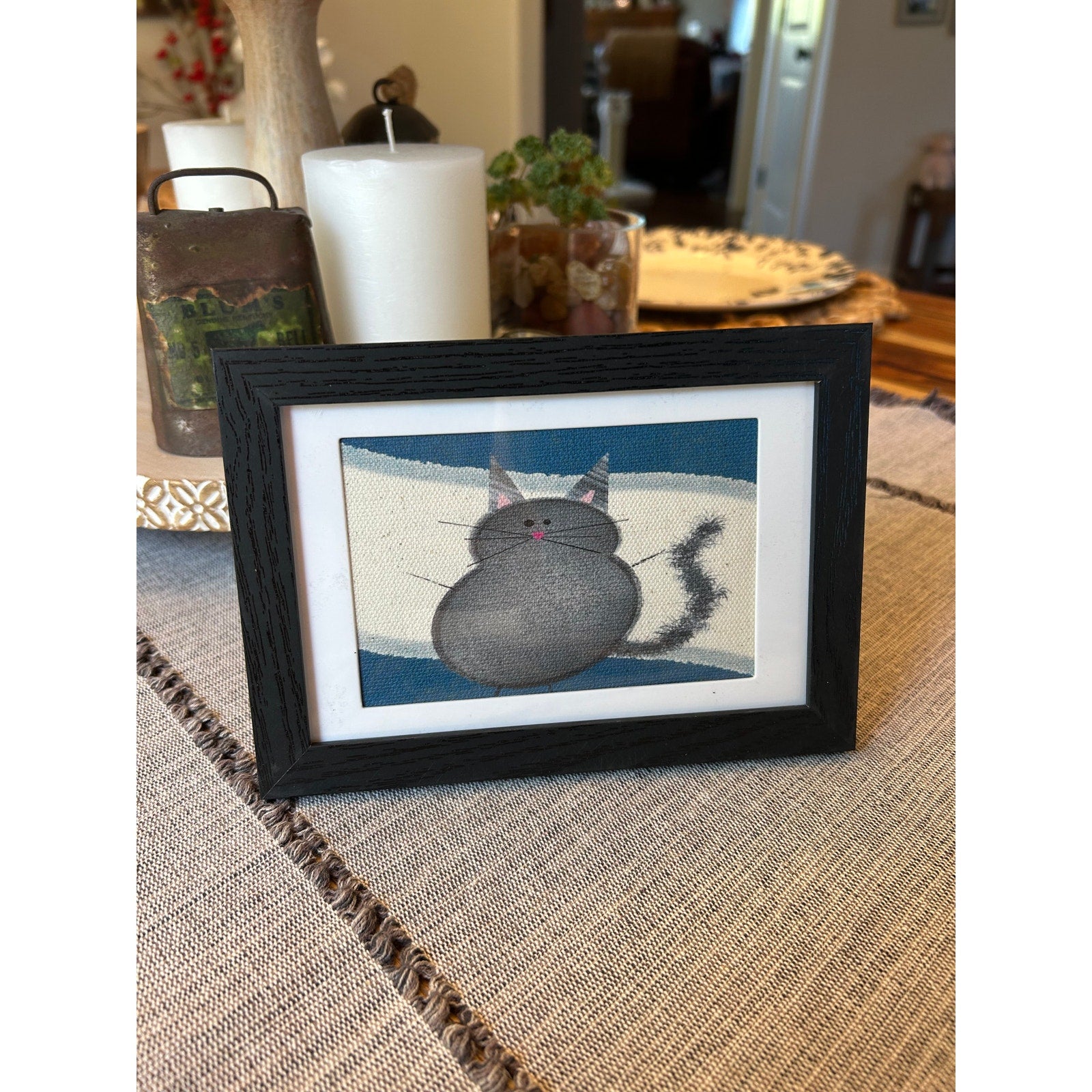 Black Cat Kitty Cat Mini Picture Frame Original Art 6 x 4 Cat Lover Gift