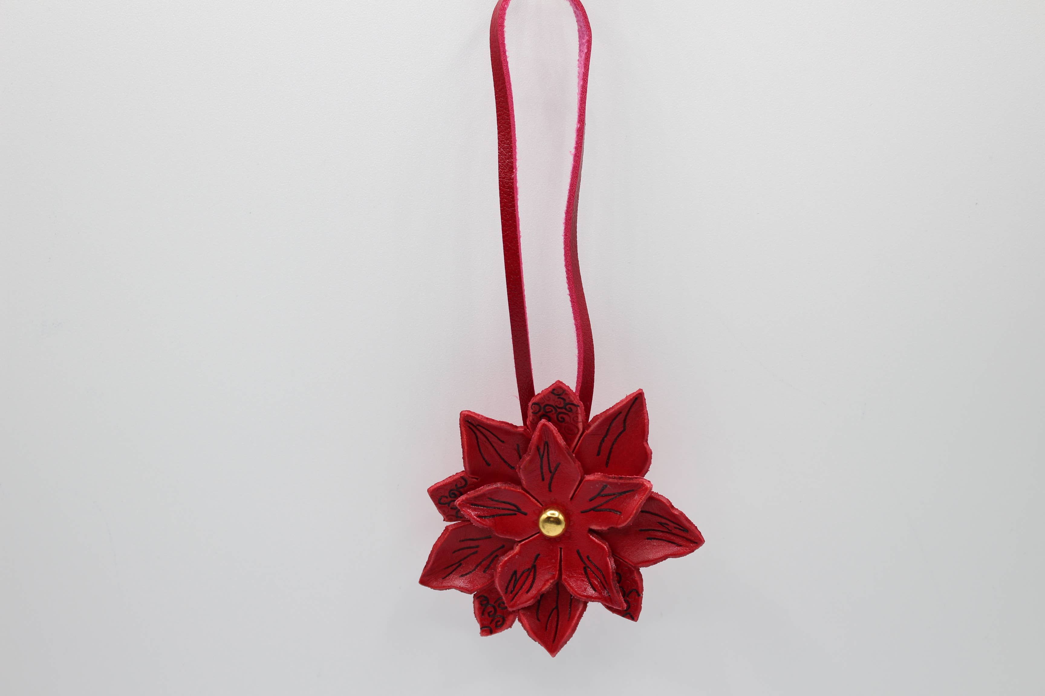 Genuine Leather Poinsettia Ornament Christmas Purse Charm