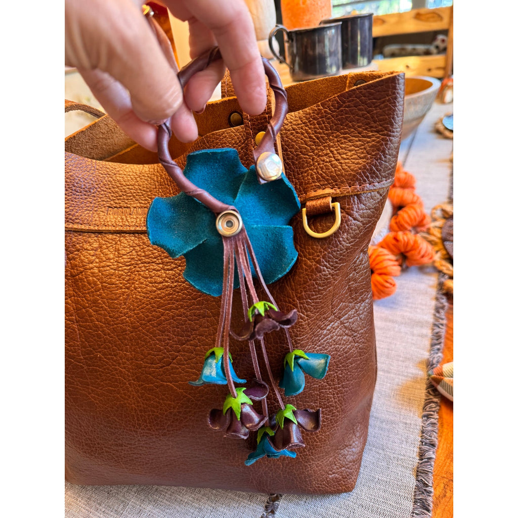Bright Blue Rose Purse Charm Flower Bag Charm Genuine Leather Accessories NEW!