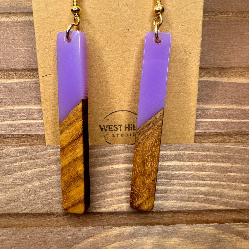 Purple Earrings Resin Wood Earrings Dangle Boho Earrings Fast Ship NEW