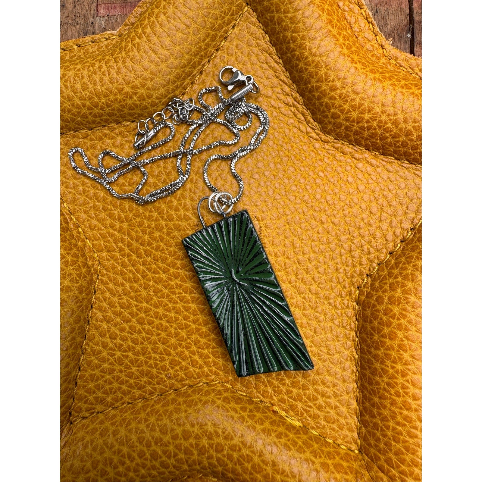 Boho Sunburst Jade Green Pendant Necklace Handcrafted Pendant Necklace Green
