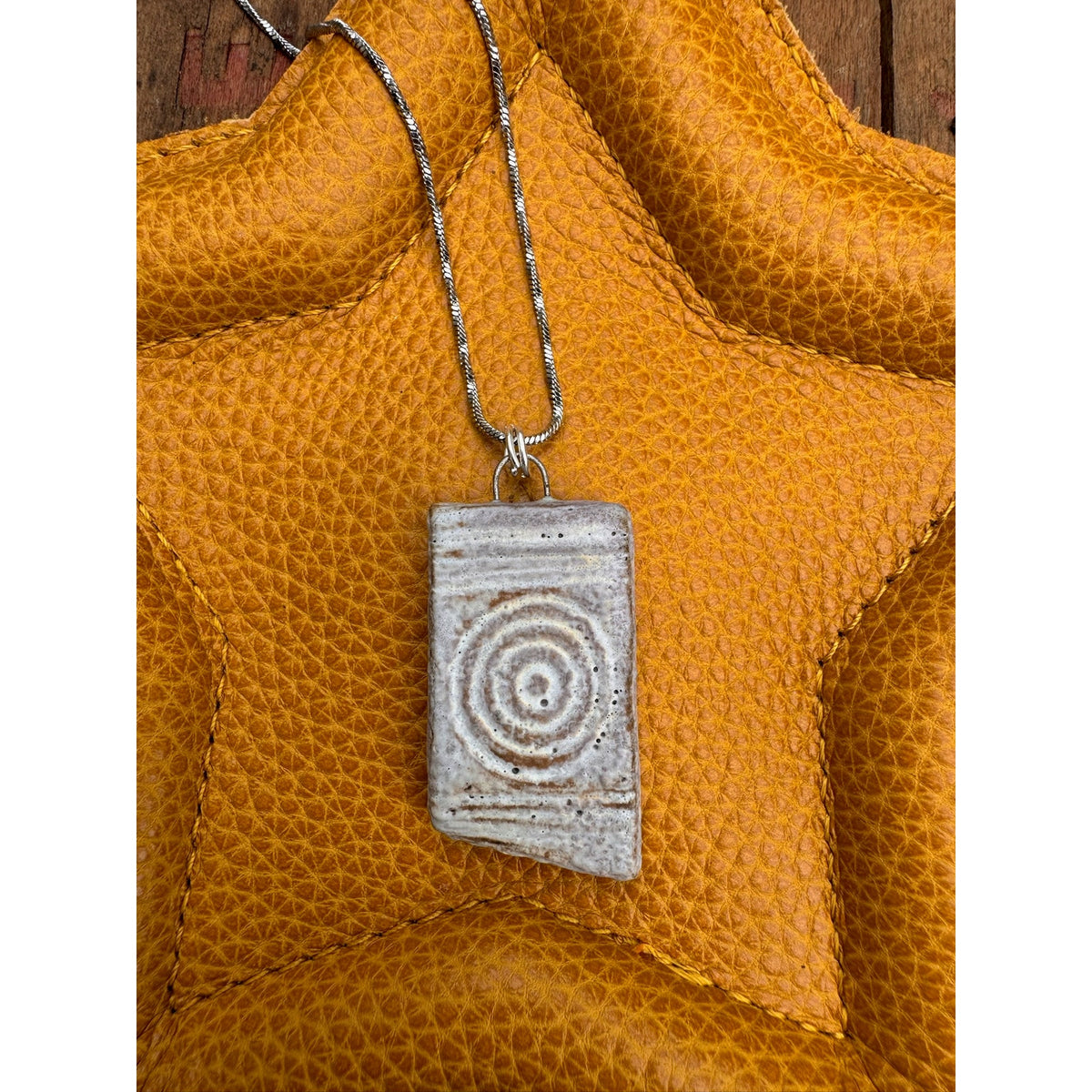 Kiln Fired Off White Pendant Necklace Handcrafted Ceramic Circles Necklace