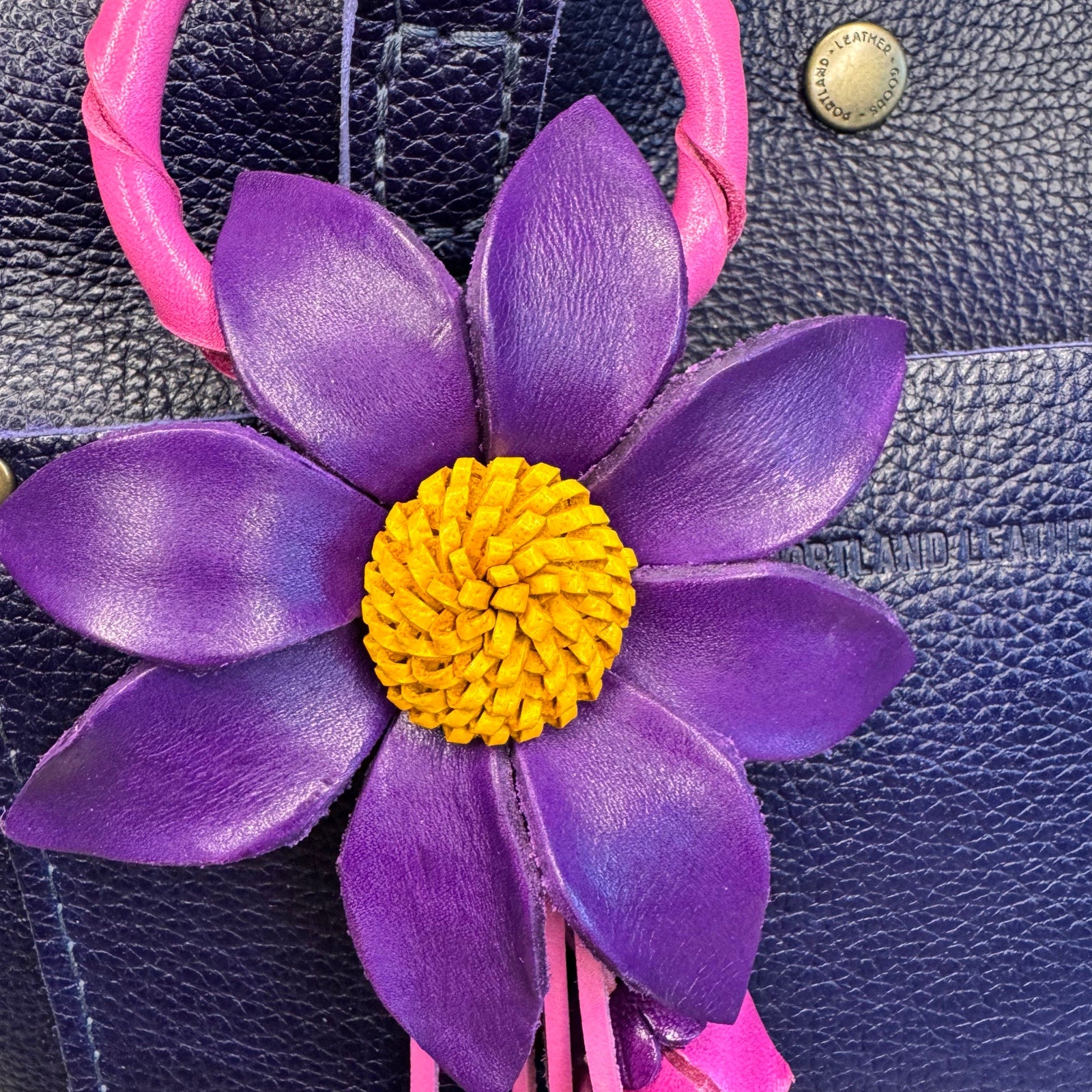 Leather Purse Charm Purple Flower Charm Genuine Leather Bag Charm NEW!