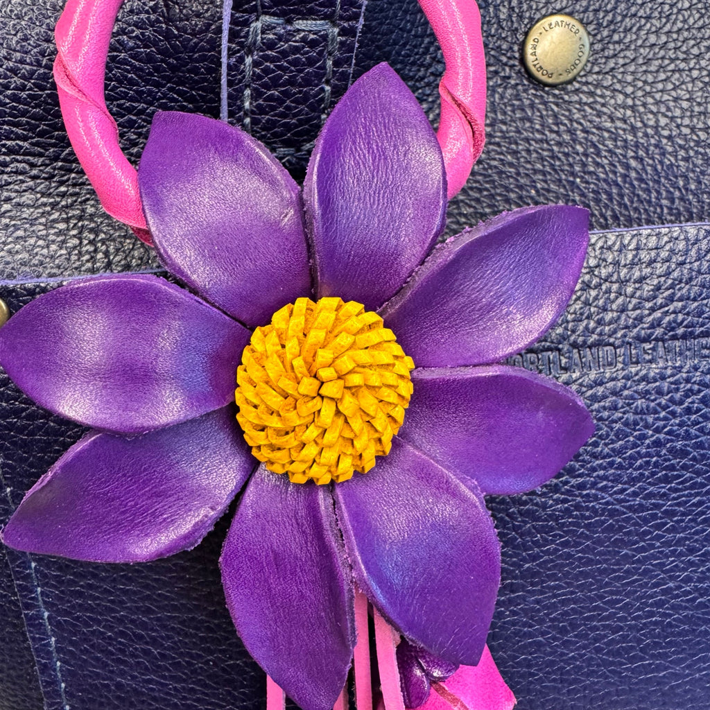 Leather Purse Charm Purple Flower Charm Genuine Leather Bag Charm NEW!