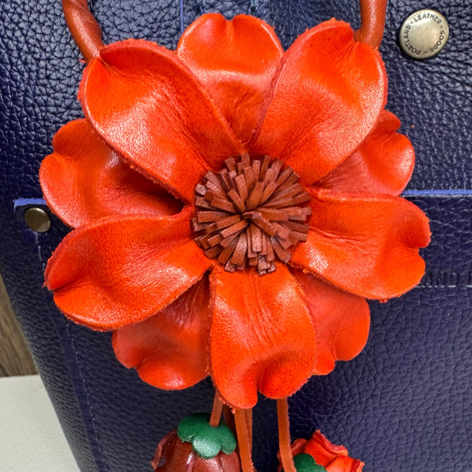 Orange Leather Flower Purse Charm Genuine Leather Purse Autumn Bag Charm