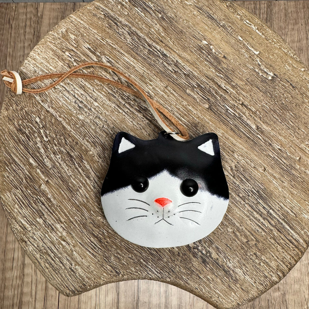 Genuine Leather Black Cat Bag Charm Leather Hand Painted Kitty Cat Purse Charm