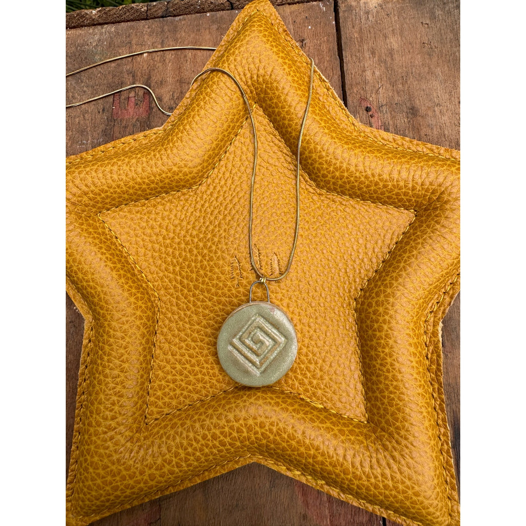 Kiln Fired Light Green Neutral Necklace Handcrafted Ceramic Round Pendant