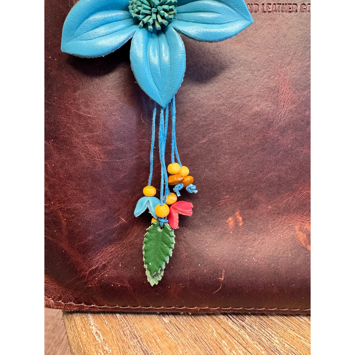 Bright Blue Flower Daisy Purse Charm Genuine Leather Flower Blue Bag Charm NEW!