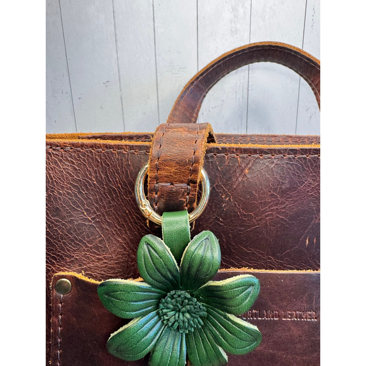 Green Summer Daisy Purse Charm Genuine Leather Summer Flower Bag Charm NEW!