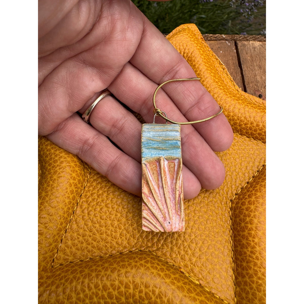 Rectangle Sunrise Necklace Handcrafted Rectangle Pendant Jewelry Ceramics