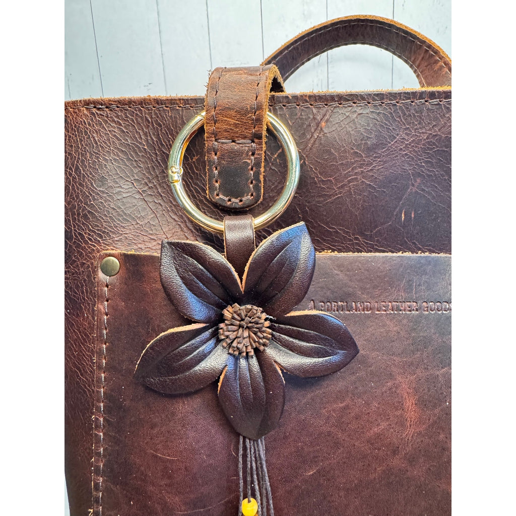 Brown Neutral Flower Daisy Purse Charm Genuine Leather Flower Bag Charm NEW!