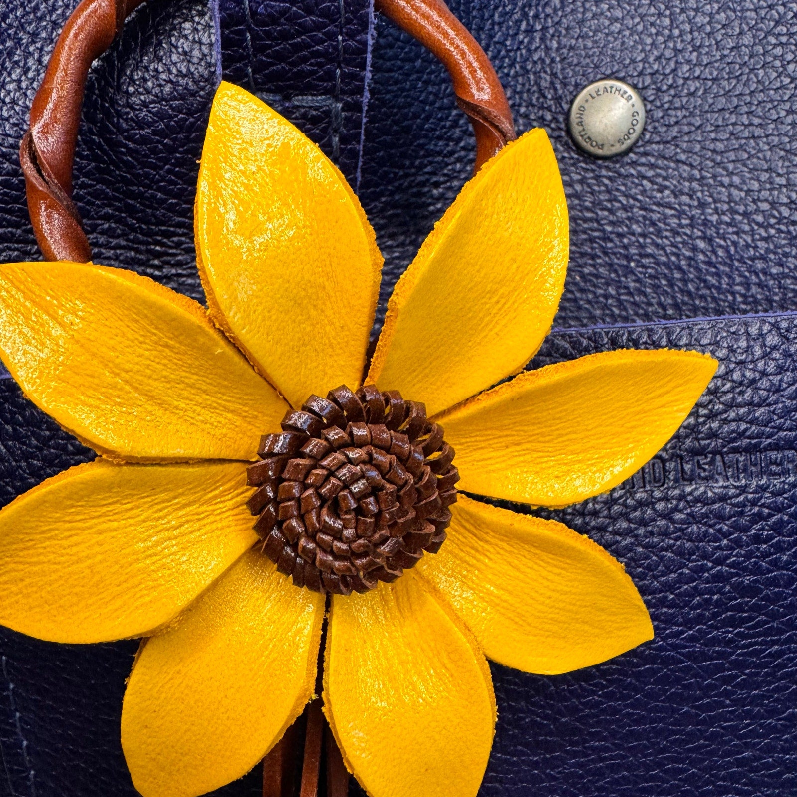 Leather Purse Charm Yellow Flower Charm Genuine Leather Daisy Bag Charm NEW!