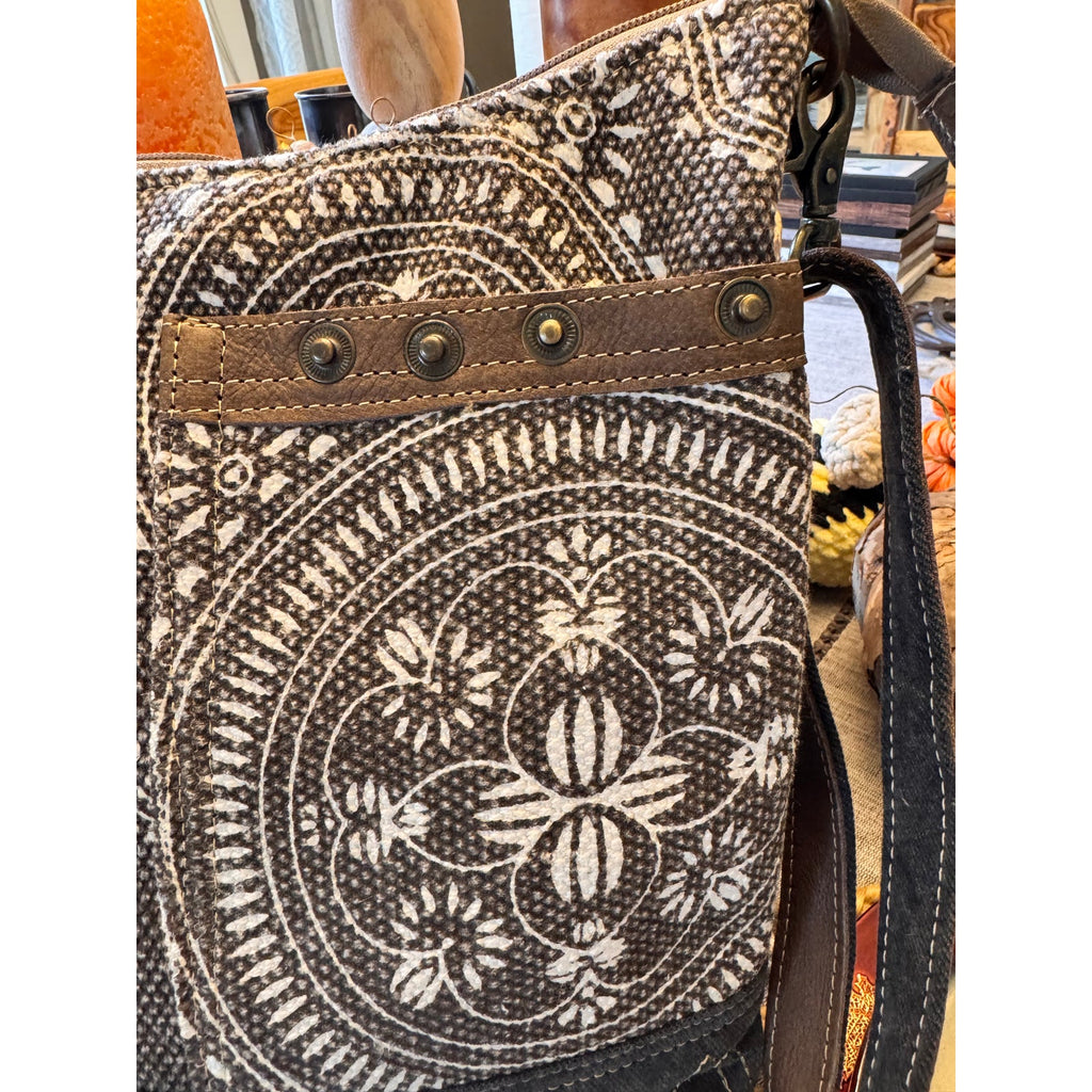 Canvas Crossbody Bag Grey Brown Greige Neutral Messenger Tote Bag NEW!  13 x 12